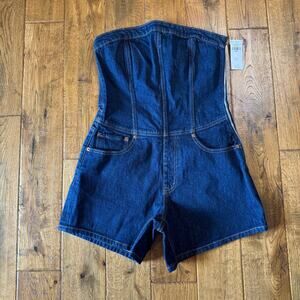 NWT Abercrombie and Fitch Denim Strapless Short Romper Womens Size Small